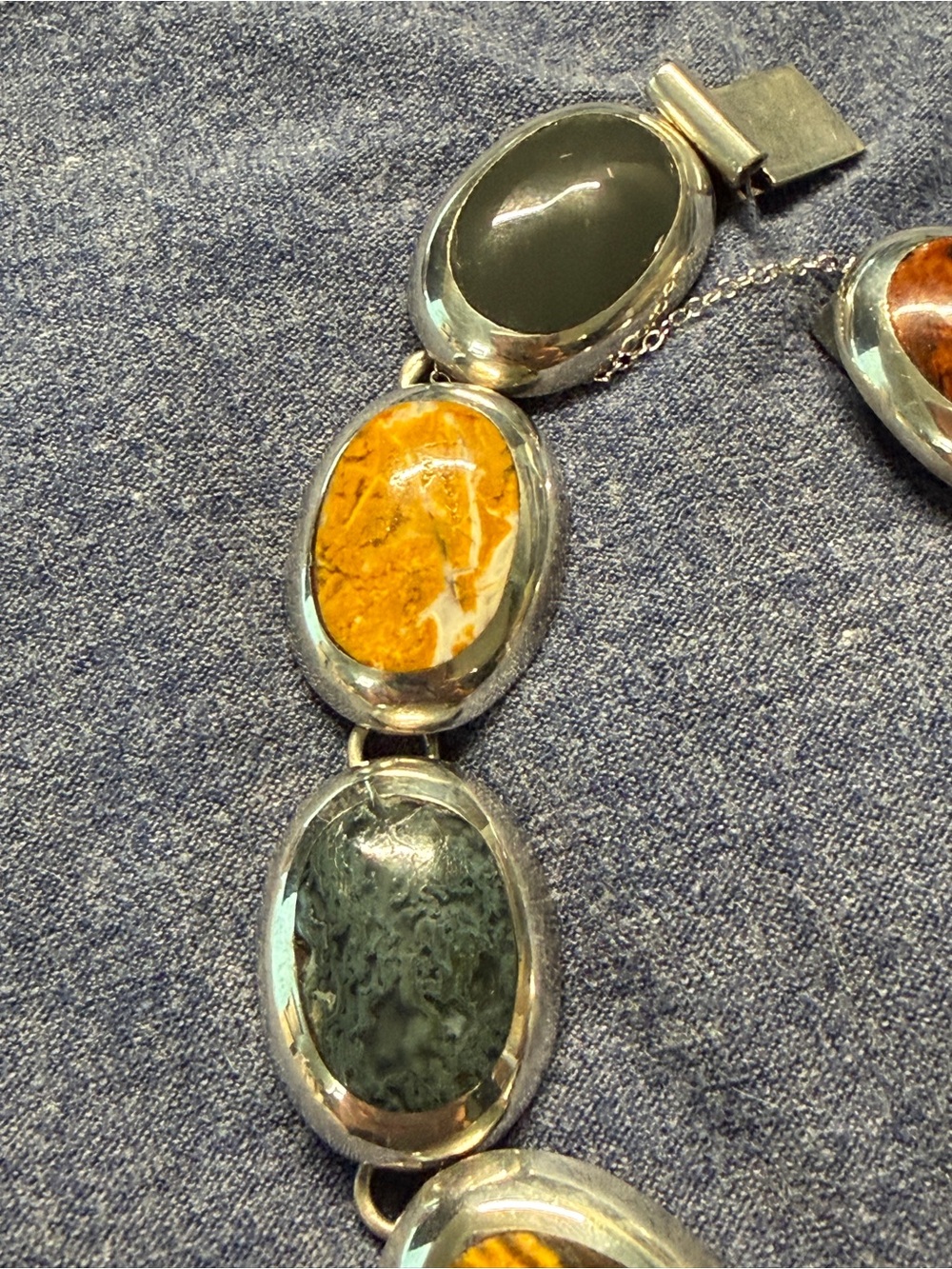 Vintage 1950s Taxco Mexico 925 Sterling Silver Multi Gemstone Link Bracelet - Picture 7 of 15